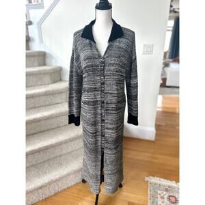 Cousin Johnny Black Marled Knit Long Sleeve Button Down Maxi Sweater Dress
